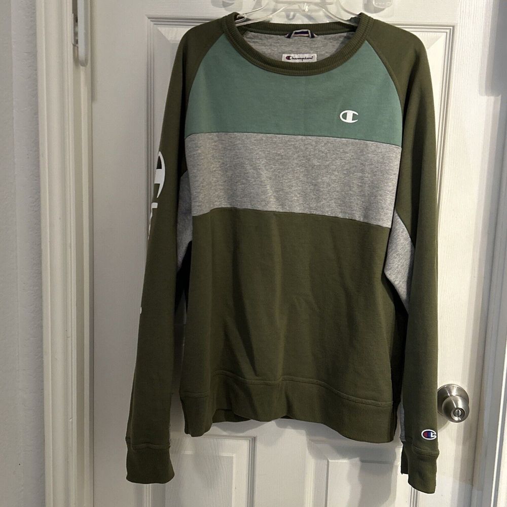 Champion Colorblock Crewneck Sweatshirt Spell Out‎ Men's Size L